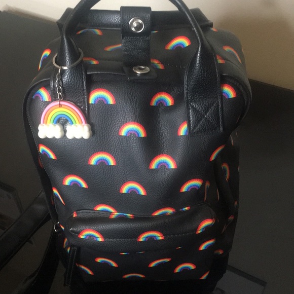 Rainbow LGBTQ PRIDE BACKPACK handbag with keychain purse tote bag unisex black - Picture 4 of 14